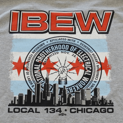 IBEW 134 Chicago flag & skyline ladies t-shirt