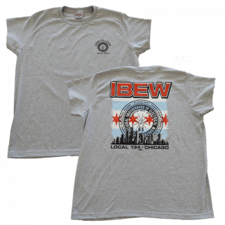 IBEW 134 Chicago flag & skyline ladies t-shirt